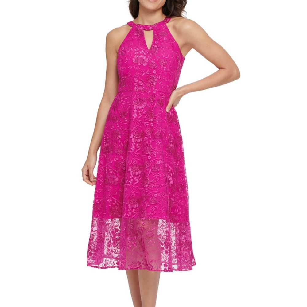 Kensie pink embroidered mesh dress size 2 NWT $128